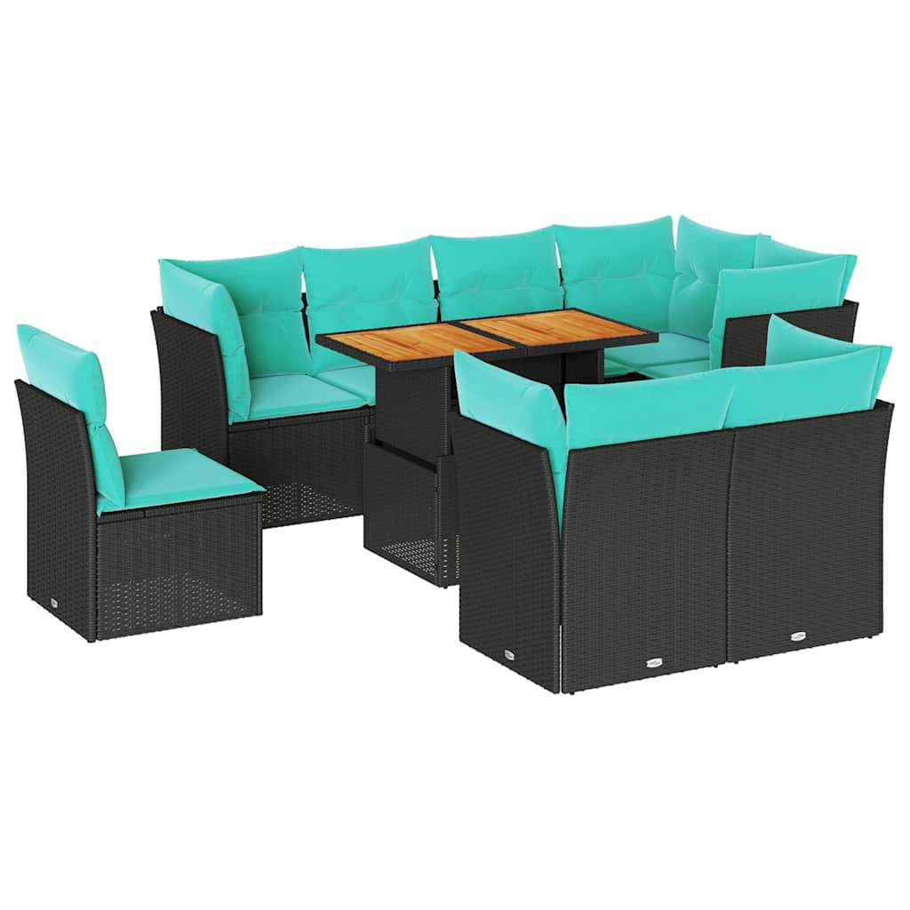 9-delige Loungeset met kussens poly rattan zwart is nu te koop bij PeponiXL, paradijselijk wonen!