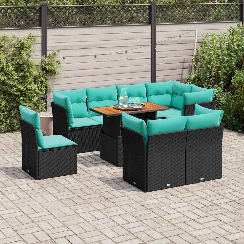 9-delige Loungeset met kussens poly rattan zwart is nu te koop bij PeponiXL, paradijselijk wonen!