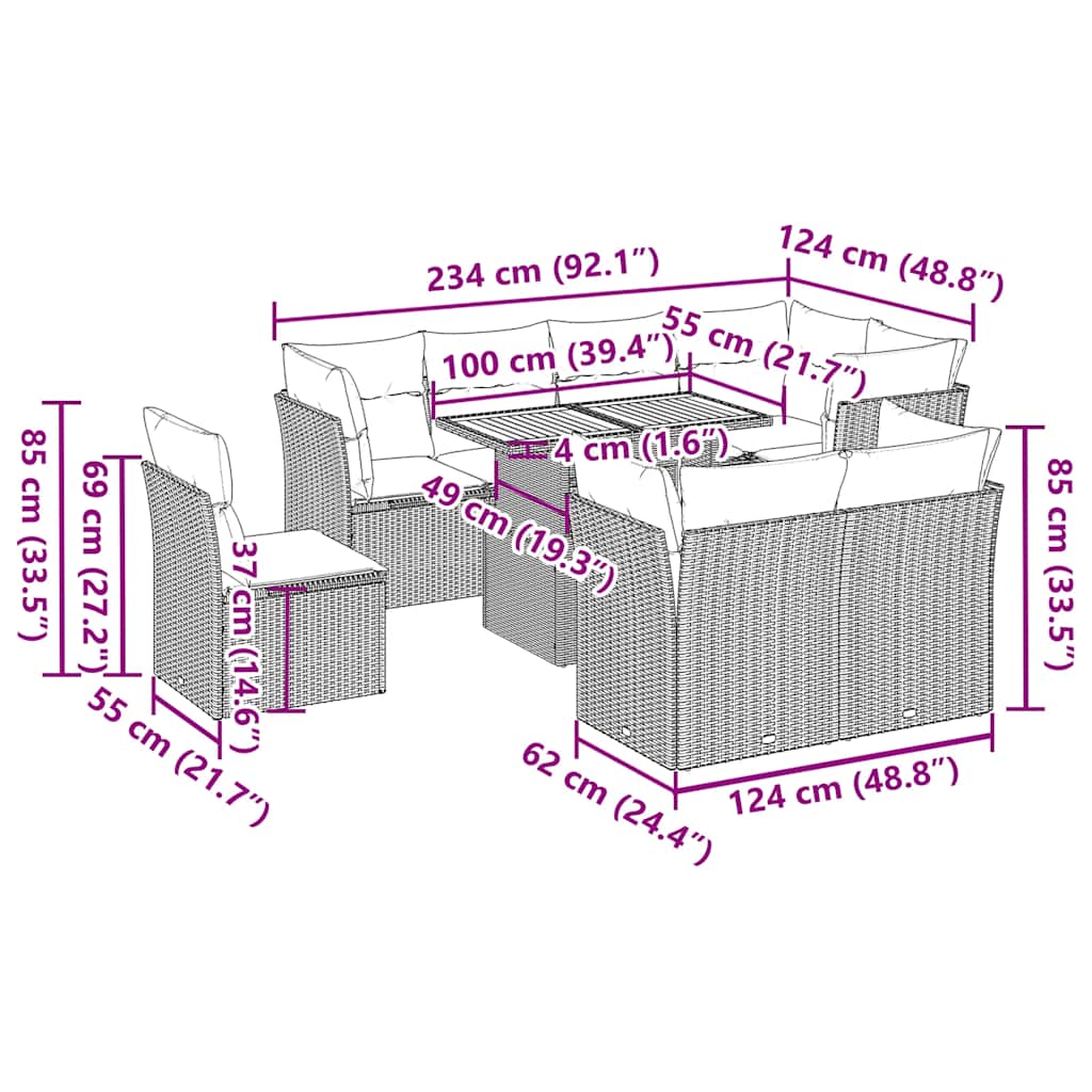 9-delige Loungeset met kussens poly rattan beige is nu te koop bij PeponiXL, paradijselijk wonen!