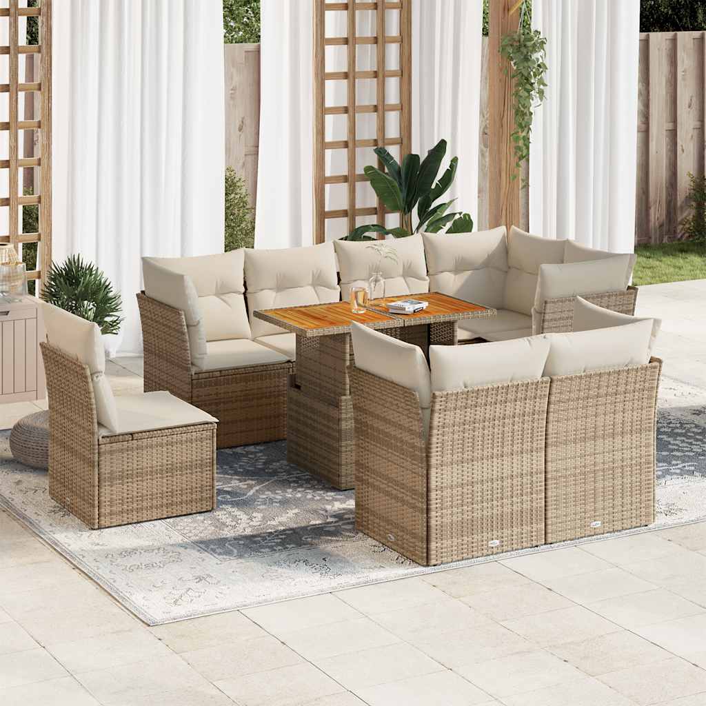 9-delige Loungeset met kussens poly rattan beige is nu te koop bij PeponiXL, paradijselijk wonen!