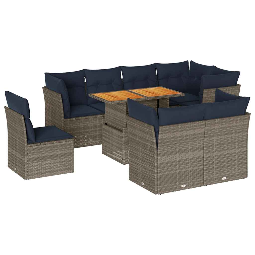 9-delige Loungeset met kussens poly rattan grijs is nu te koop bij PeponiXL, paradijselijk wonen!