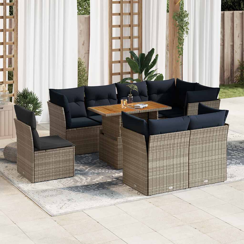 9-delige Loungeset met kussens poly rattan grijs is nu te koop bij PeponiXL, paradijselijk wonen!