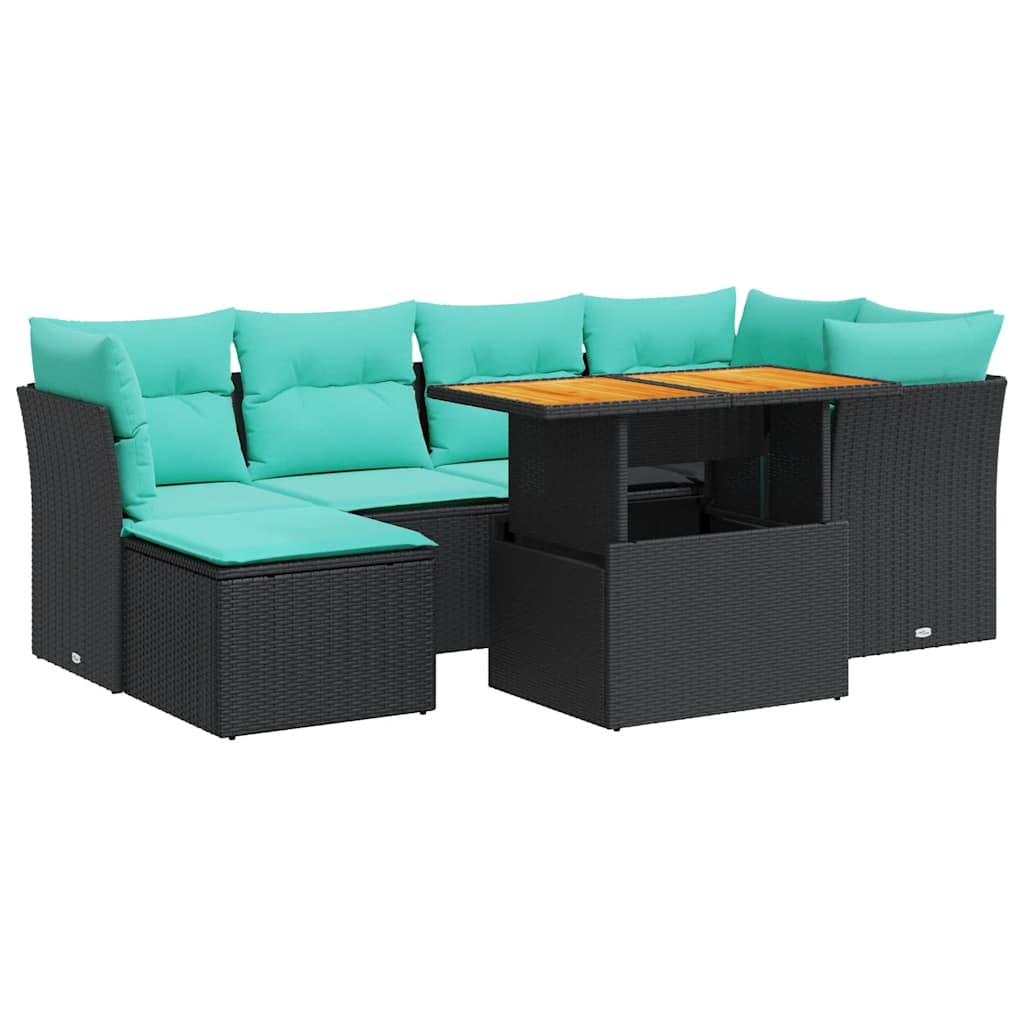 7-delige Loungeset met kussens poly rattan zwart is nu te koop bij PeponiXL, paradijselijk wonen!