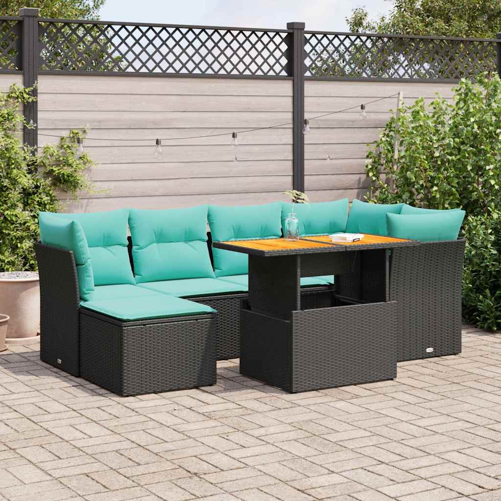 7-delige Loungeset met kussens poly rattan zwart is nu te koop bij PeponiXL, paradijselijk wonen!