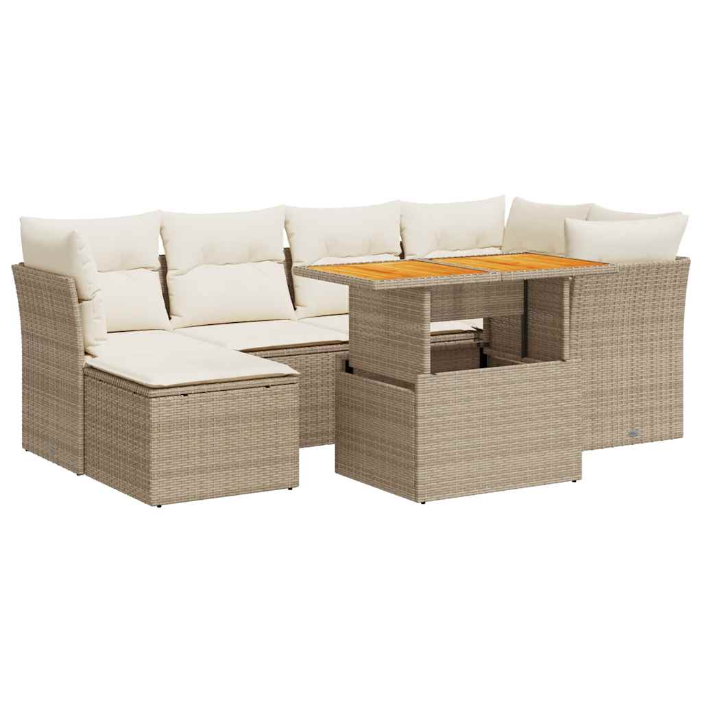 7-delige Loungeset met kussens poly rattan beige is nu te koop bij PeponiXL, paradijselijk wonen!