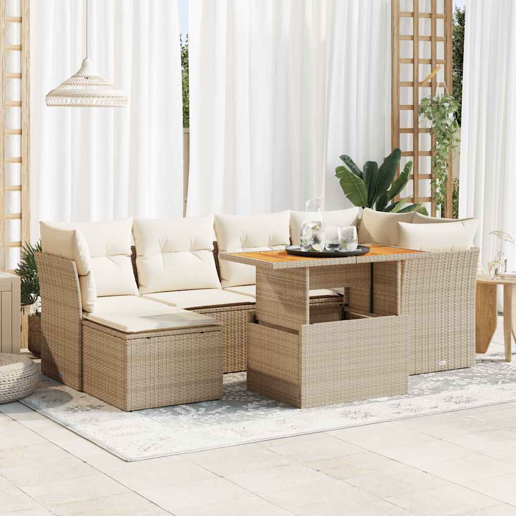7-delige Loungeset met kussens poly rattan beige is nu te koop bij PeponiXL, paradijselijk wonen!