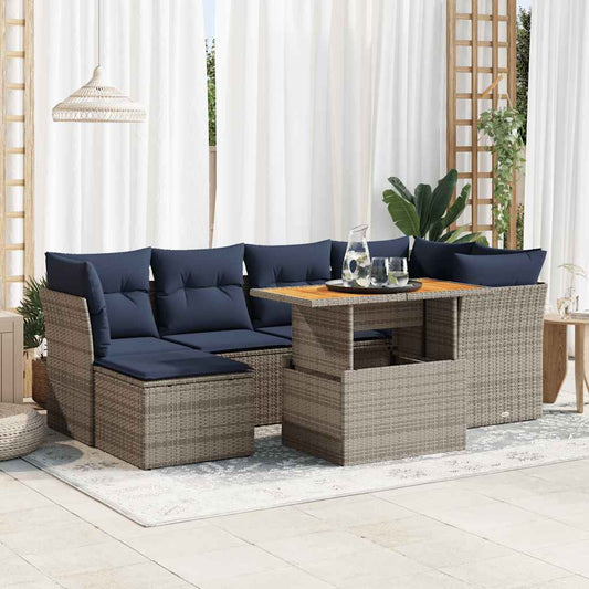7-delige Loungeset met kussens poly rattan grijs is nu te koop bij PeponiXL, paradijselijk wonen!