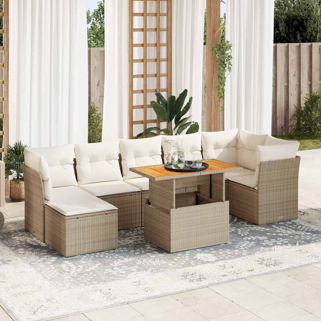 8-delige Loungeset met kussens poly rattan beige is nu te koop bij PeponiXL, paradijselijk wonen!