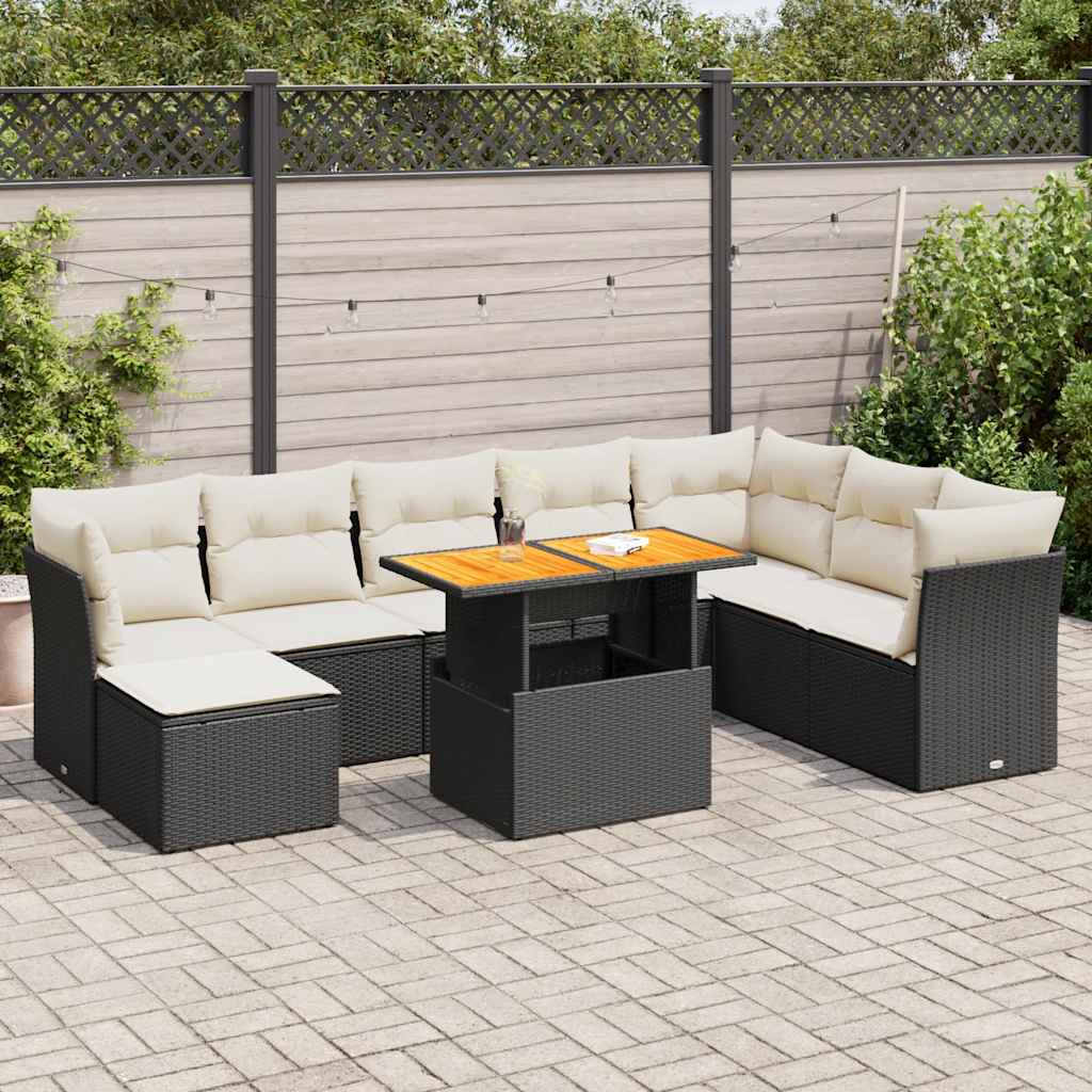 9-delige Loungeset met kussens poly rattan zwart is nu te koop bij PeponiXL, paradijselijk wonen!