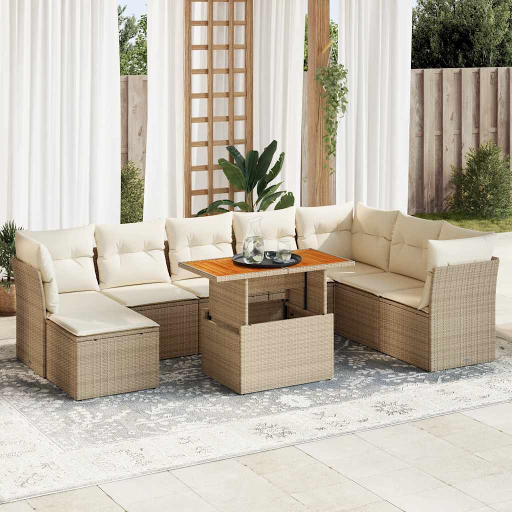 9-delige Loungeset met kussens poly rattan beige is nu te koop bij PeponiXL, paradijselijk wonen!