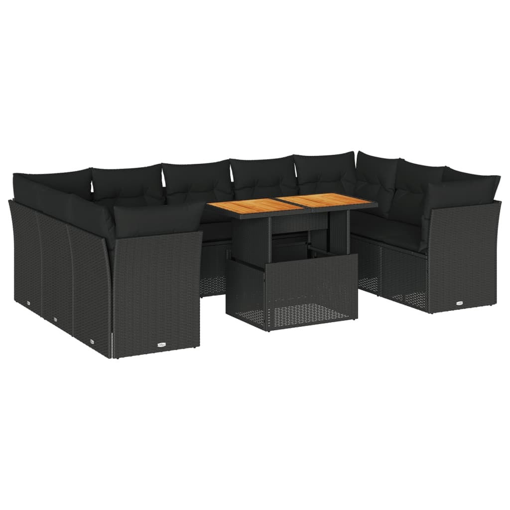10-delige Loungeset met kussens poly rattan zwart is nu te koop bij PeponiXL, paradijselijk wonen!