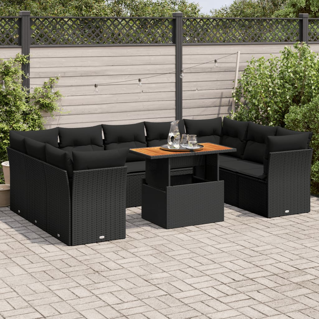 10-delige Loungeset met kussens poly rattan zwart is nu te koop bij PeponiXL, paradijselijk wonen!