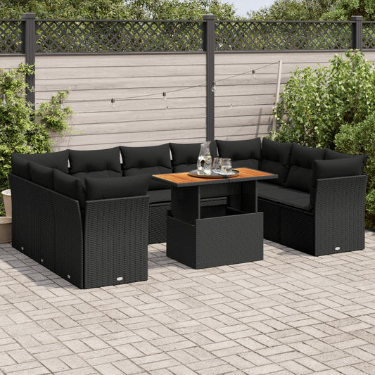 10-delige Loungeset met kussens poly rattan zwart is nu te koop bij PeponiXL, paradijselijk wonen!