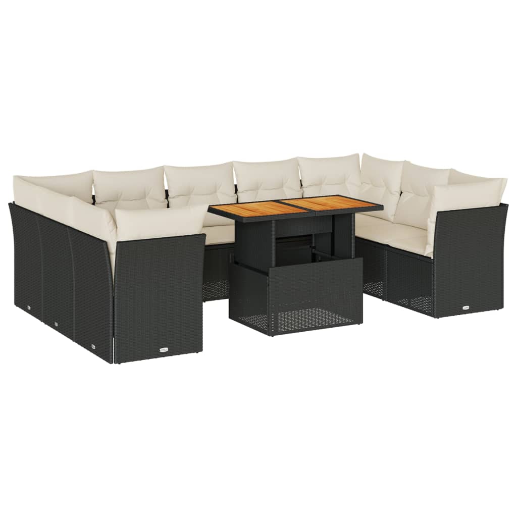 10-delige Loungeset met kussens poly rattan zwart is nu te koop bij PeponiXL, paradijselijk wonen!