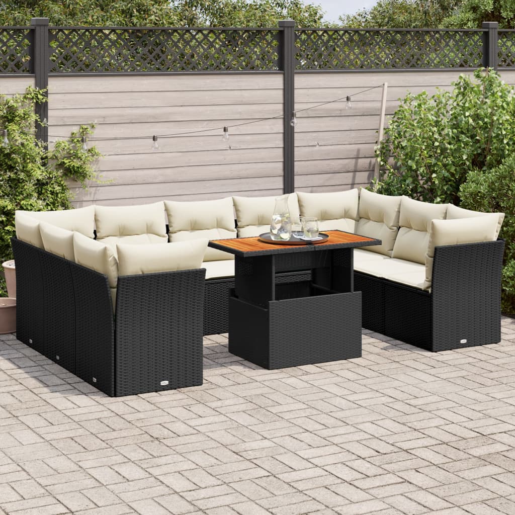 10-delige Loungeset met kussens poly rattan zwart is nu te koop bij PeponiXL, paradijselijk wonen!