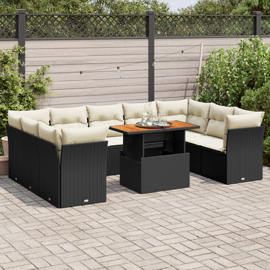 10-delige Loungeset met kussens poly rattan zwart is nu te koop bij PeponiXL, paradijselijk wonen!