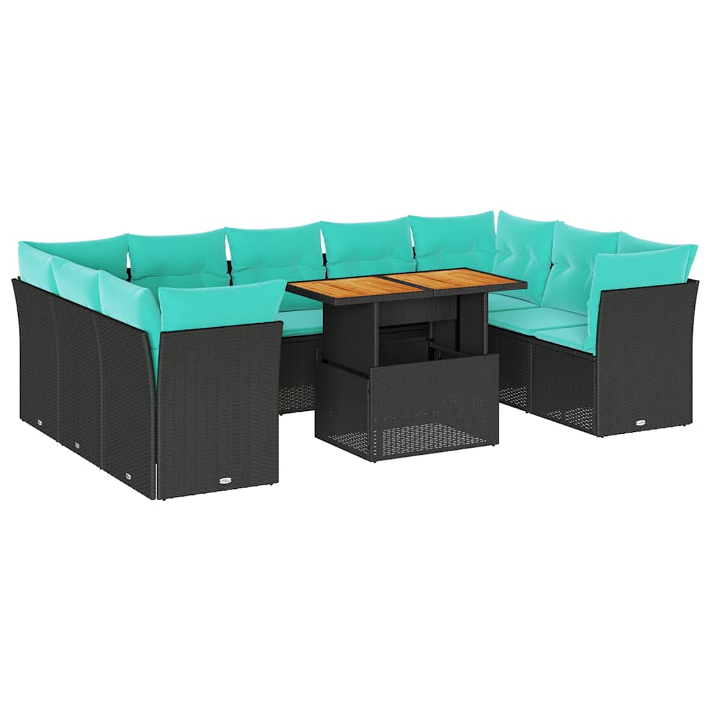 10-delige Loungeset met kussens poly rattan zwart is nu te koop bij PeponiXL, paradijselijk wonen!