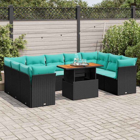 10-delige Loungeset met kussens poly rattan zwart is nu te koop bij PeponiXL, paradijselijk wonen!