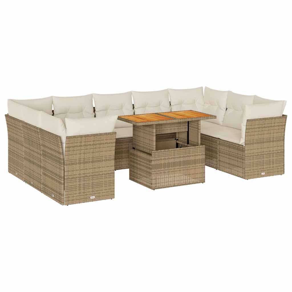 10-delige Loungeset met kussens poly rattan beige is nu te koop bij PeponiXL, paradijselijk wonen!