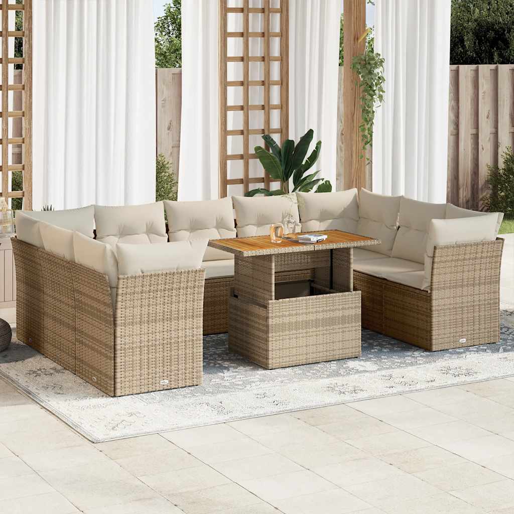 10-delige Loungeset met kussens poly rattan beige is nu te koop bij PeponiXL, paradijselijk wonen!