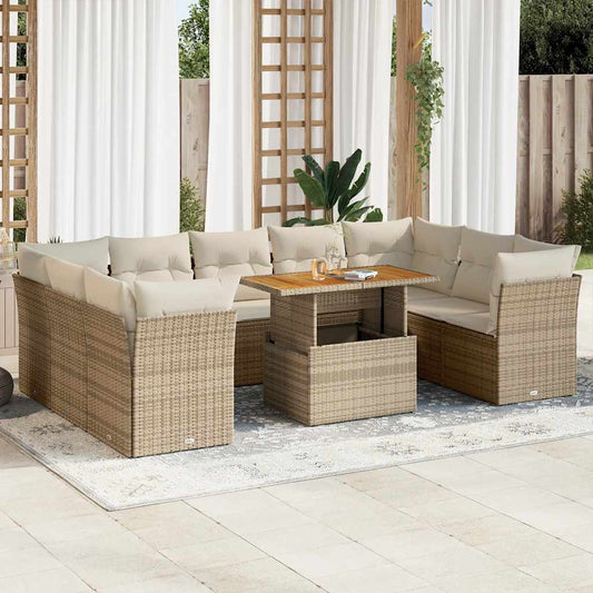 10-delige Loungeset met kussens poly rattan beige is nu te koop bij PeponiXL, paradijselijk wonen!