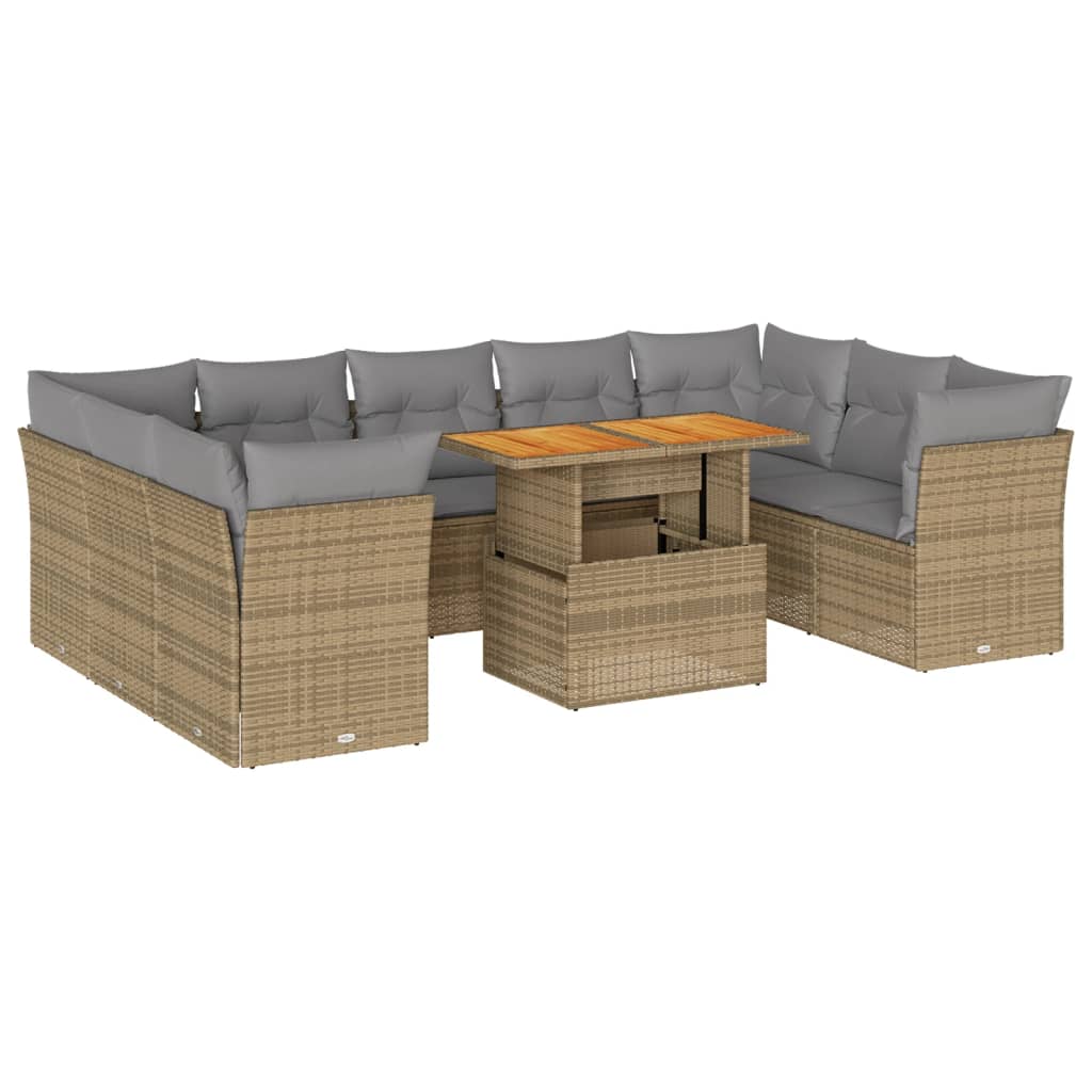 10-delige Loungeset met kussens poly rattan beige is nu te koop bij PeponiXL, paradijselijk wonen!