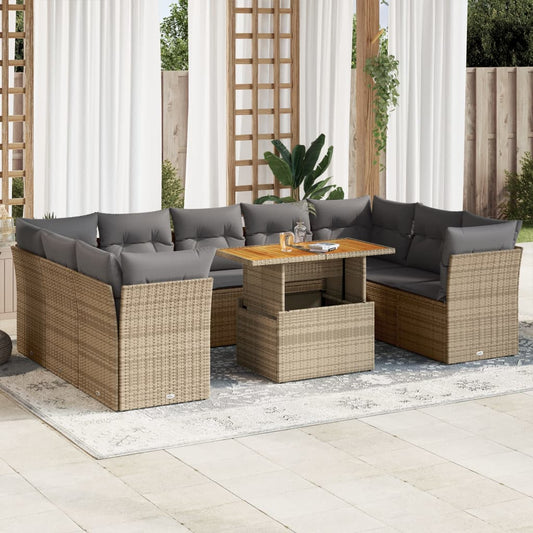 10-delige Loungeset met kussens poly rattan beige is nu te koop bij PeponiXL, paradijselijk wonen!