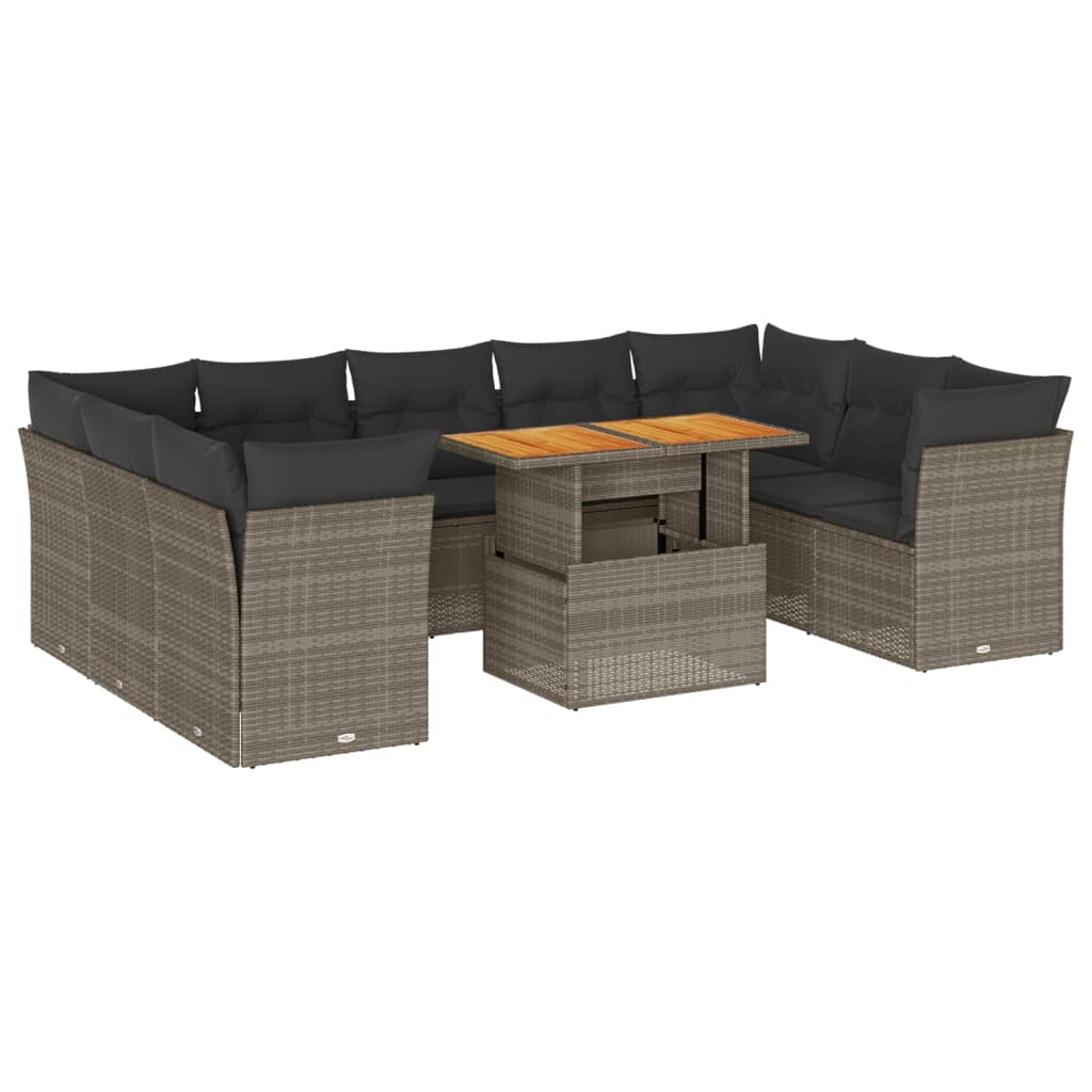 10-delige Loungeset met kussens poly rattan grijs is nu te koop bij PeponiXL, paradijselijk wonen!