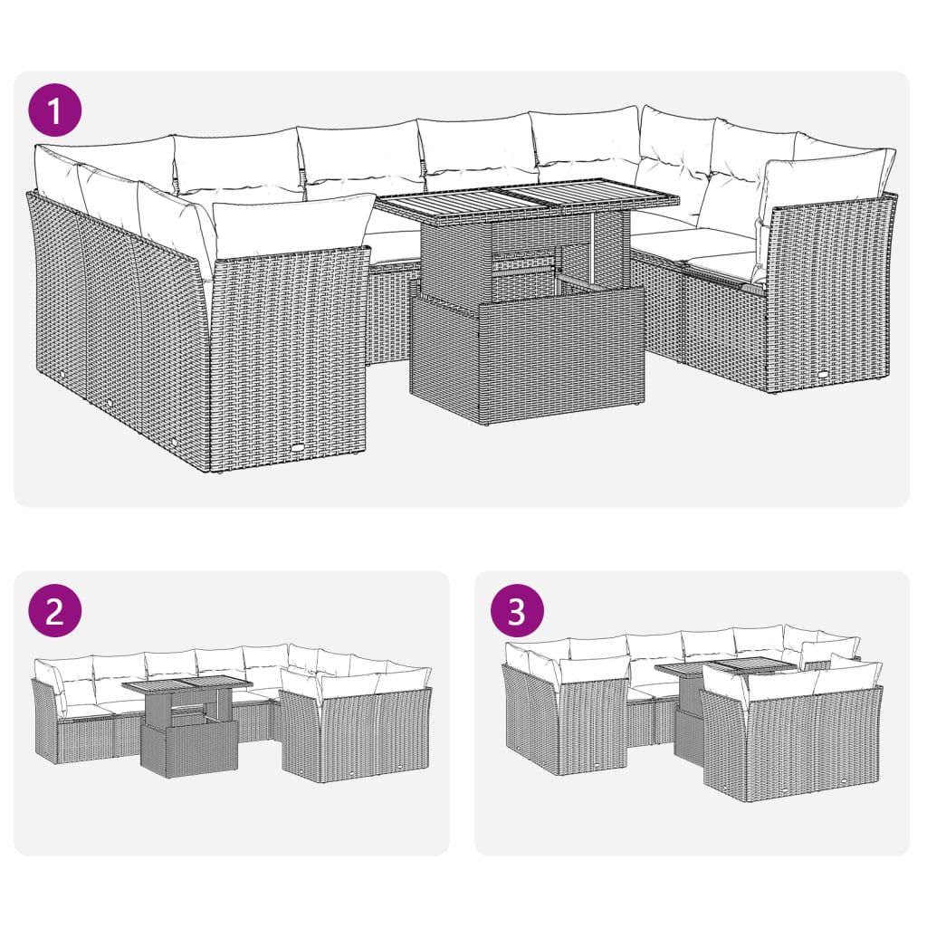 10-delige Loungeset met kussens poly rattan grijs is nu te koop bij PeponiXL, paradijselijk wonen!