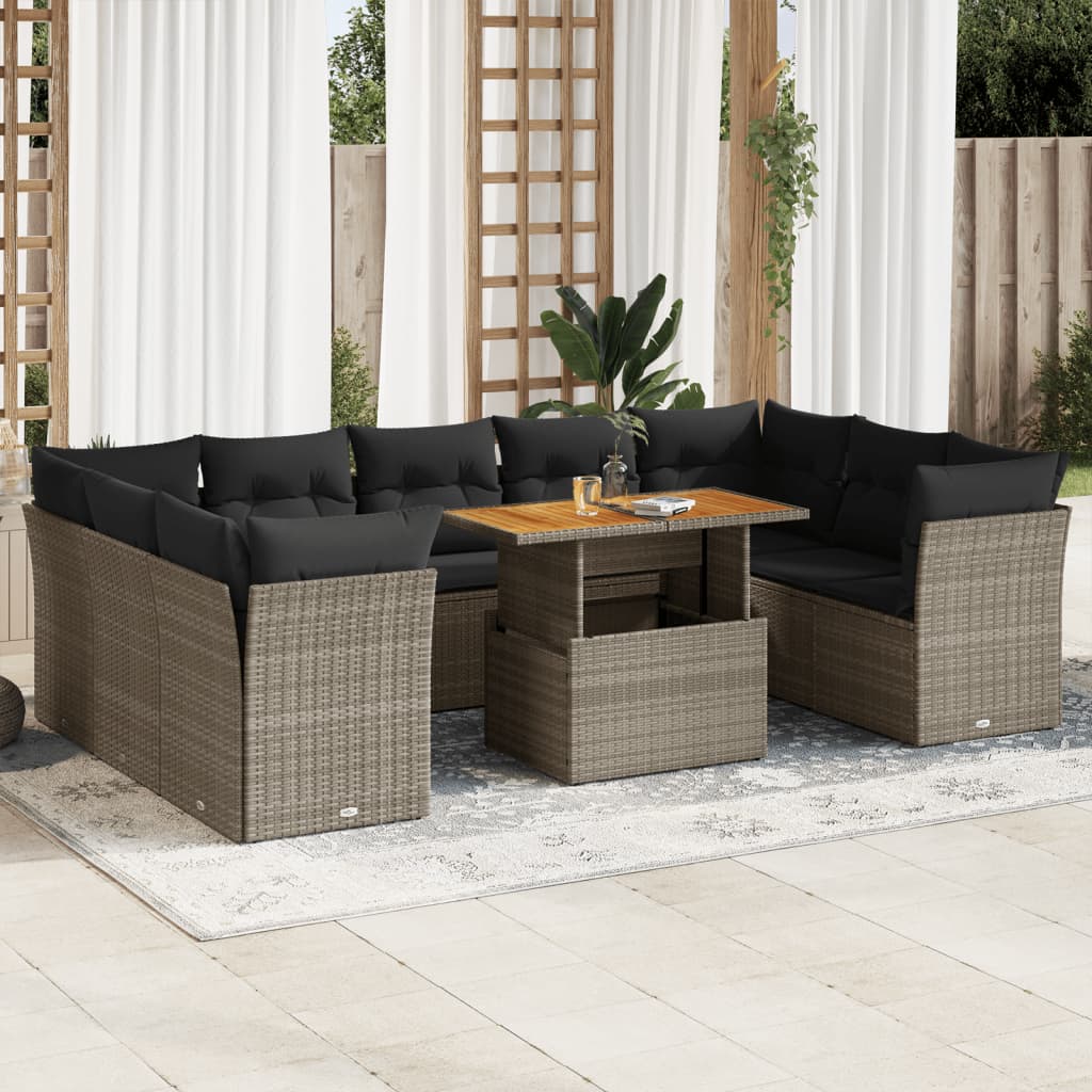 10-delige Loungeset met kussens poly rattan grijs is nu te koop bij PeponiXL, paradijselijk wonen!