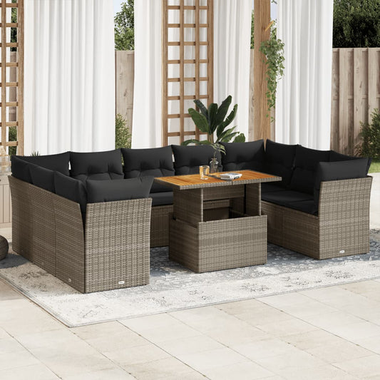 10-delige Loungeset met kussens poly rattan grijs is nu te koop bij PeponiXL, paradijselijk wonen!
