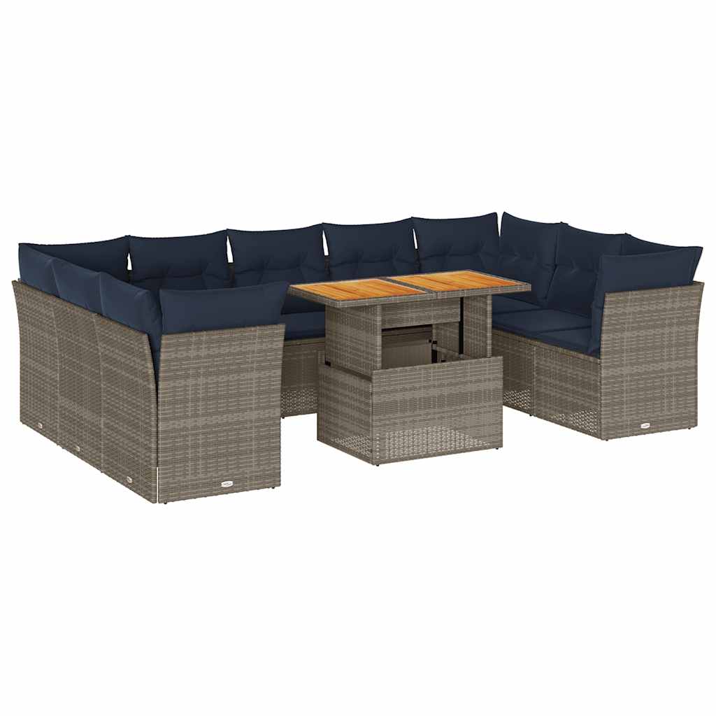 10-delige Loungeset met kussens poly rattan grijs is nu te koop bij PeponiXL, paradijselijk wonen!
