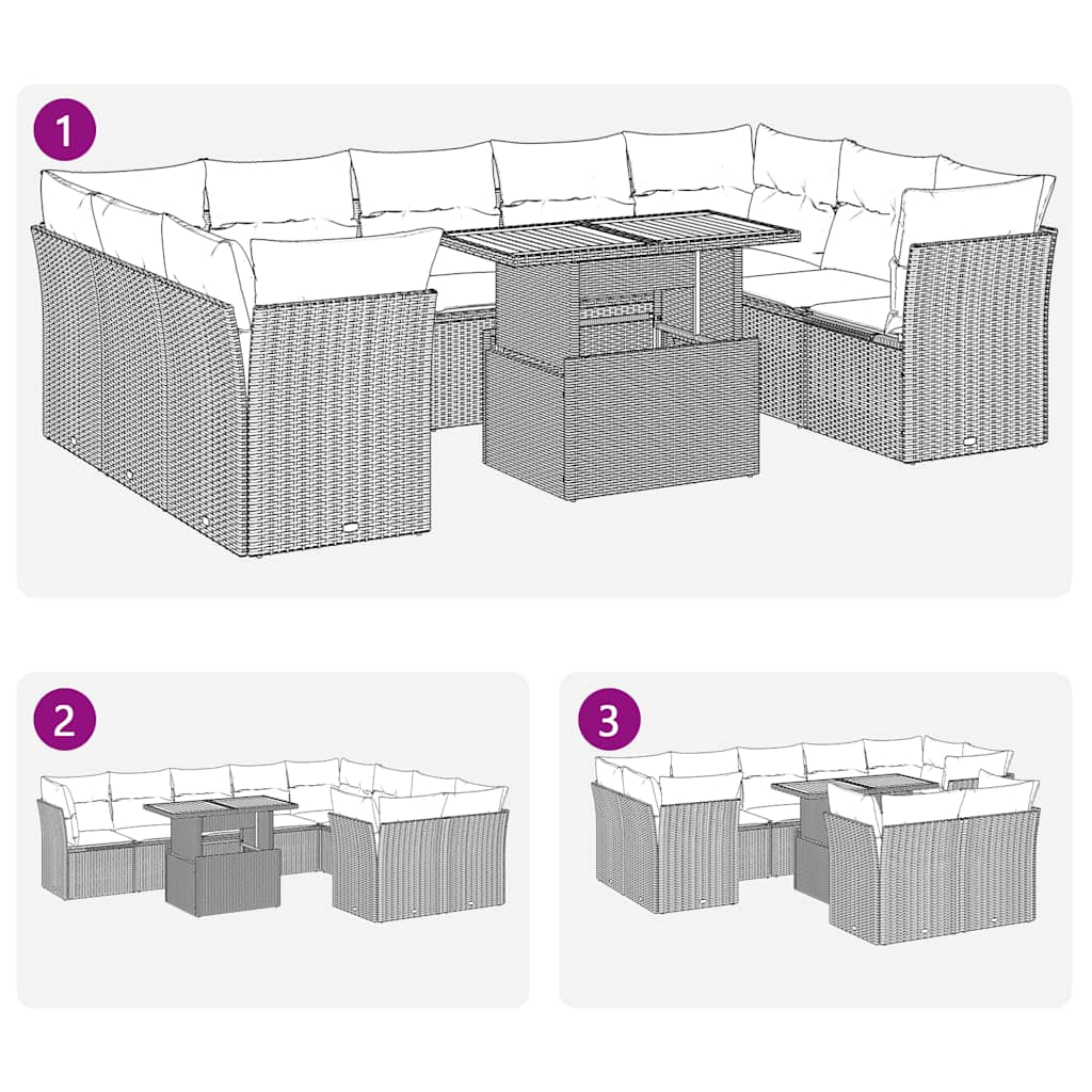 10-delige Loungeset met kussens poly rattan grijs is nu te koop bij PeponiXL, paradijselijk wonen!