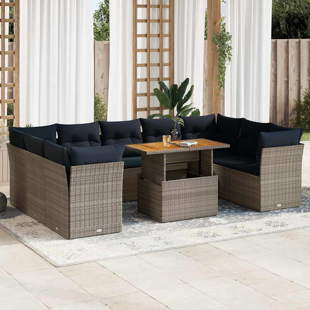 10-delige Loungeset met kussens poly rattan grijs is nu te koop bij PeponiXL, paradijselijk wonen!