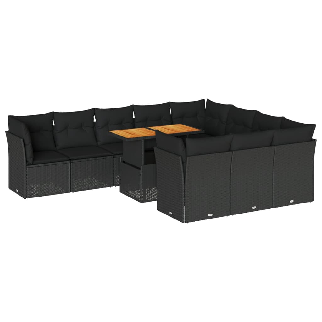 11-delige Loungeset met kussens poly rattan zwart is nu te koop bij PeponiXL, paradijselijk wonen!