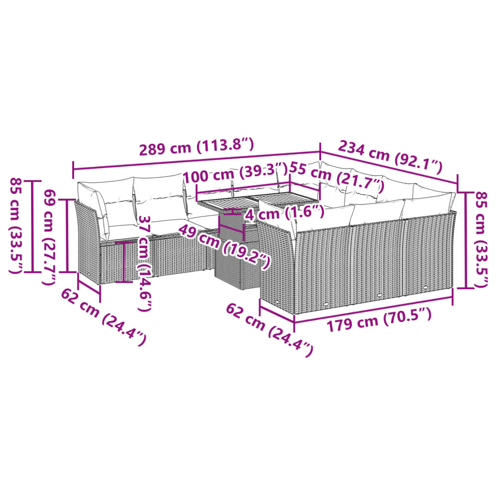11-delige Loungeset met kussens poly rattan zwart is nu te koop bij PeponiXL, paradijselijk wonen!