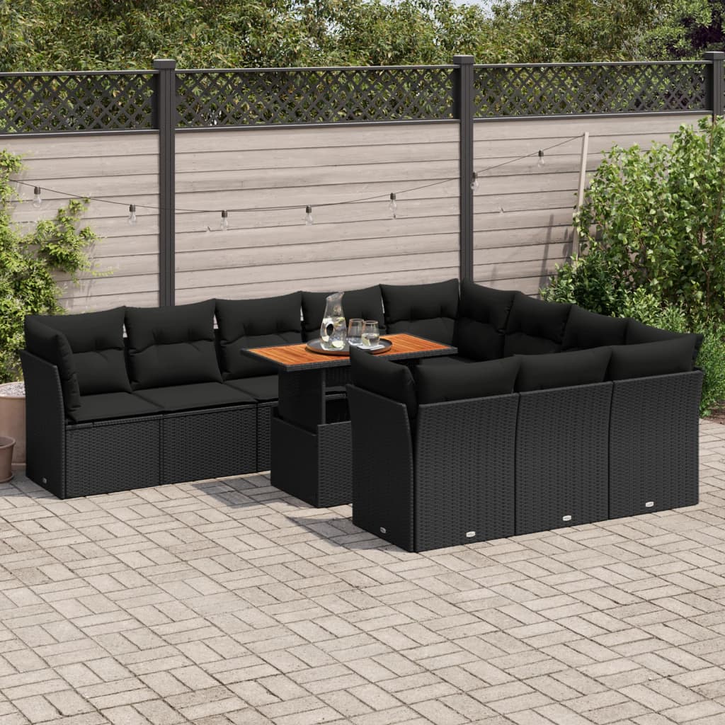 11-delige Loungeset met kussens poly rattan zwart is nu te koop bij PeponiXL, paradijselijk wonen!