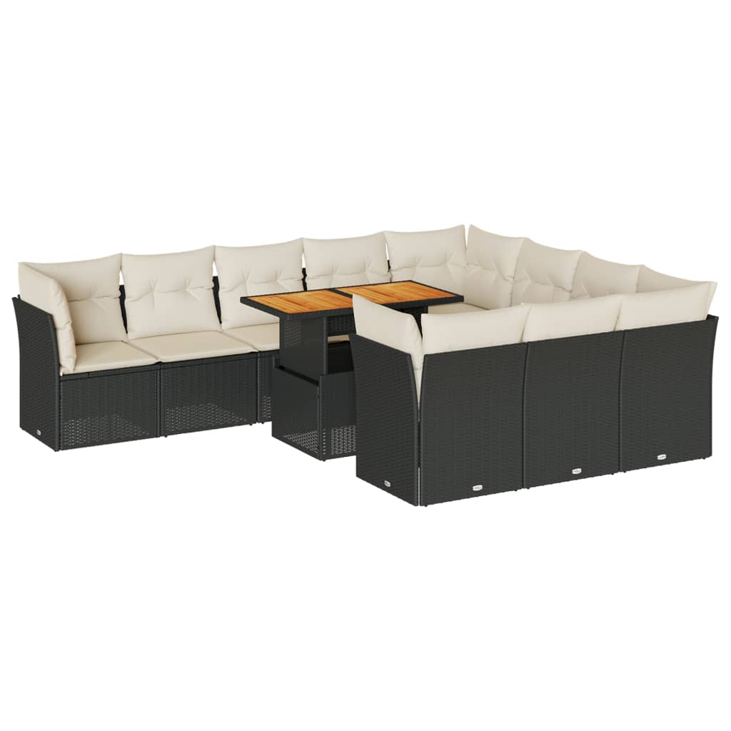 11-delige Loungeset met kussens poly rattan zwart is nu te koop bij PeponiXL, paradijselijk wonen!