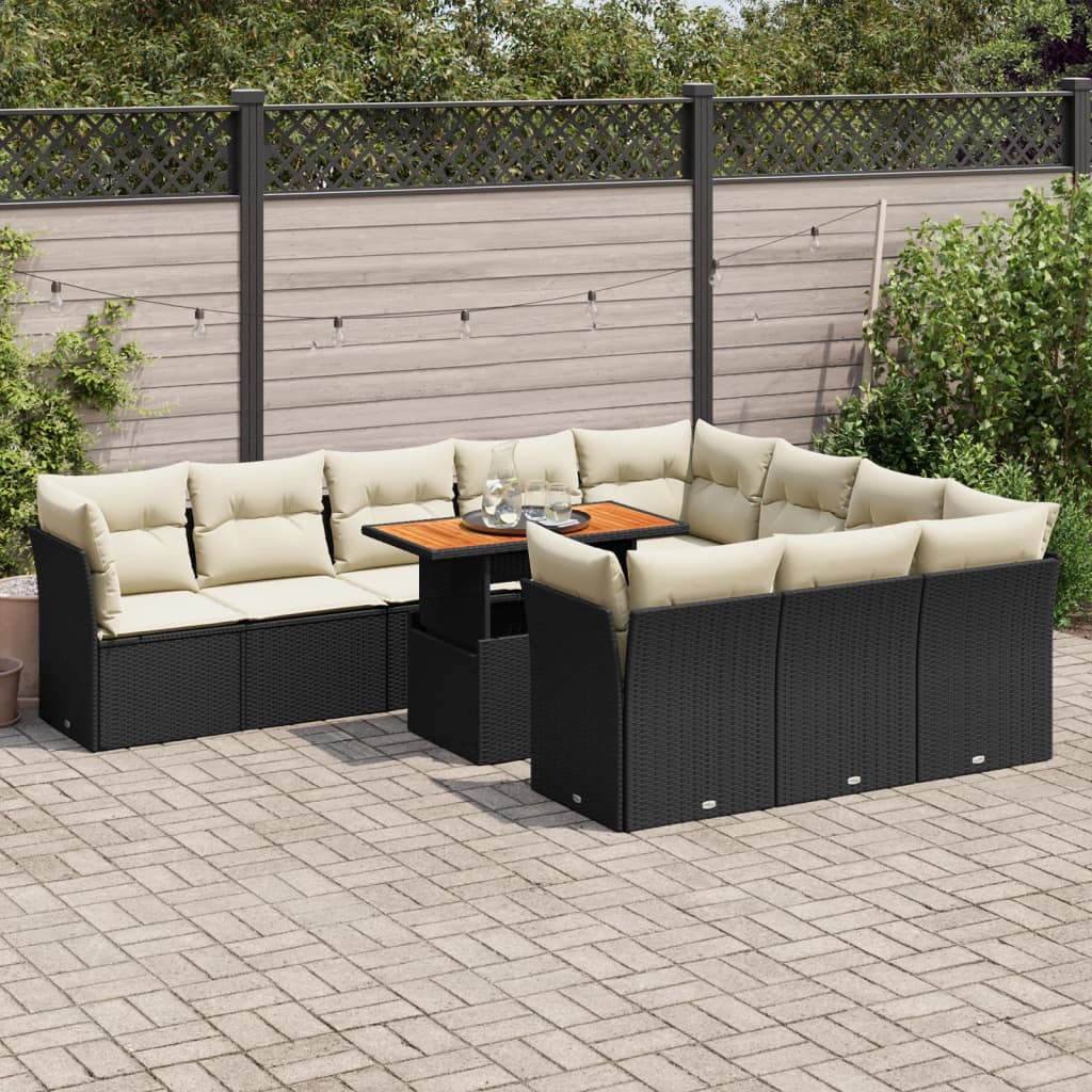11-delige Loungeset met kussens poly rattan zwart is nu te koop bij PeponiXL, paradijselijk wonen!