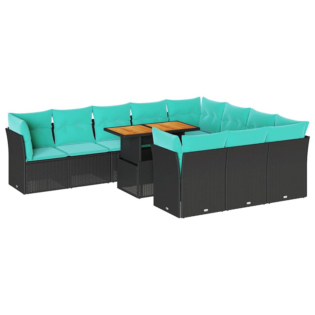 11-delige Loungeset met kussens poly rattan zwart is nu te koop bij PeponiXL, paradijselijk wonen!