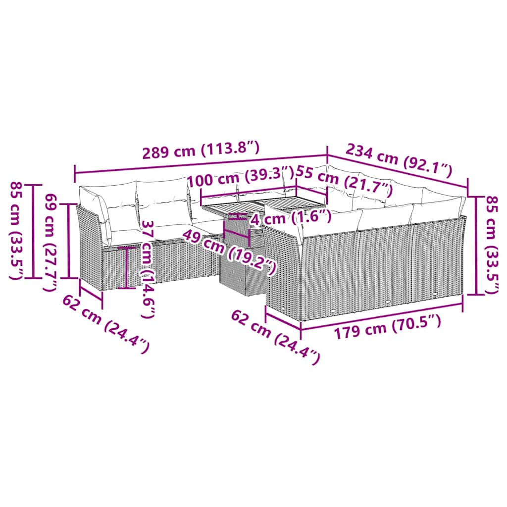 11-delige Loungeset met kussens poly rattan zwart is nu te koop bij PeponiXL, paradijselijk wonen!