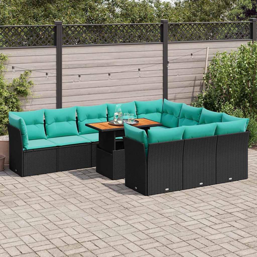 11-delige Loungeset met kussens poly rattan zwart is nu te koop bij PeponiXL, paradijselijk wonen!