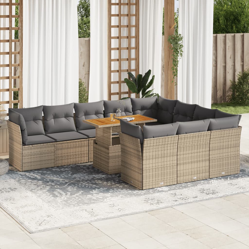 11-delige Tuinset met kussens poly rattan beige is nu te koop bij PeponiXL, paradijselijk wonen!
