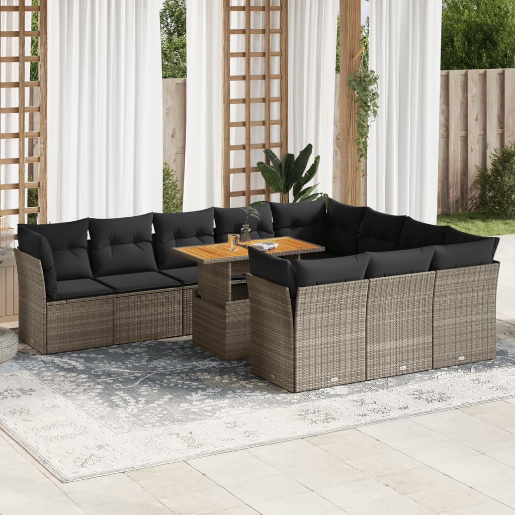 11-delige Loungeset met kussens poly rattan grijs is nu te koop bij PeponiXL, paradijselijk wonen!