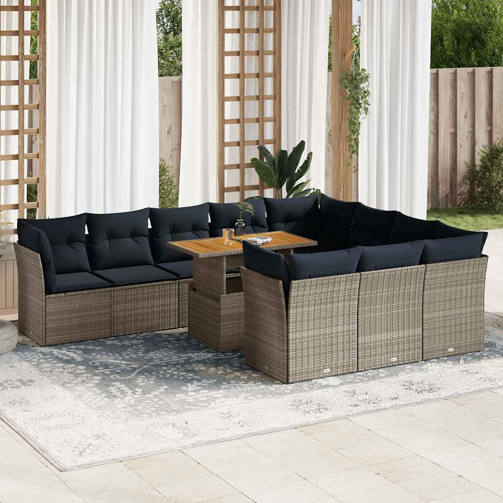 11-delige Loungeset met kussens poly rattan grijs is nu te koop bij PeponiXL, paradijselijk wonen!