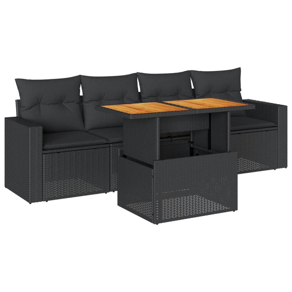 5-delige Loungeset met kussens poly rattan zwart is nu te koop bij PeponiXL, paradijselijk wonen!