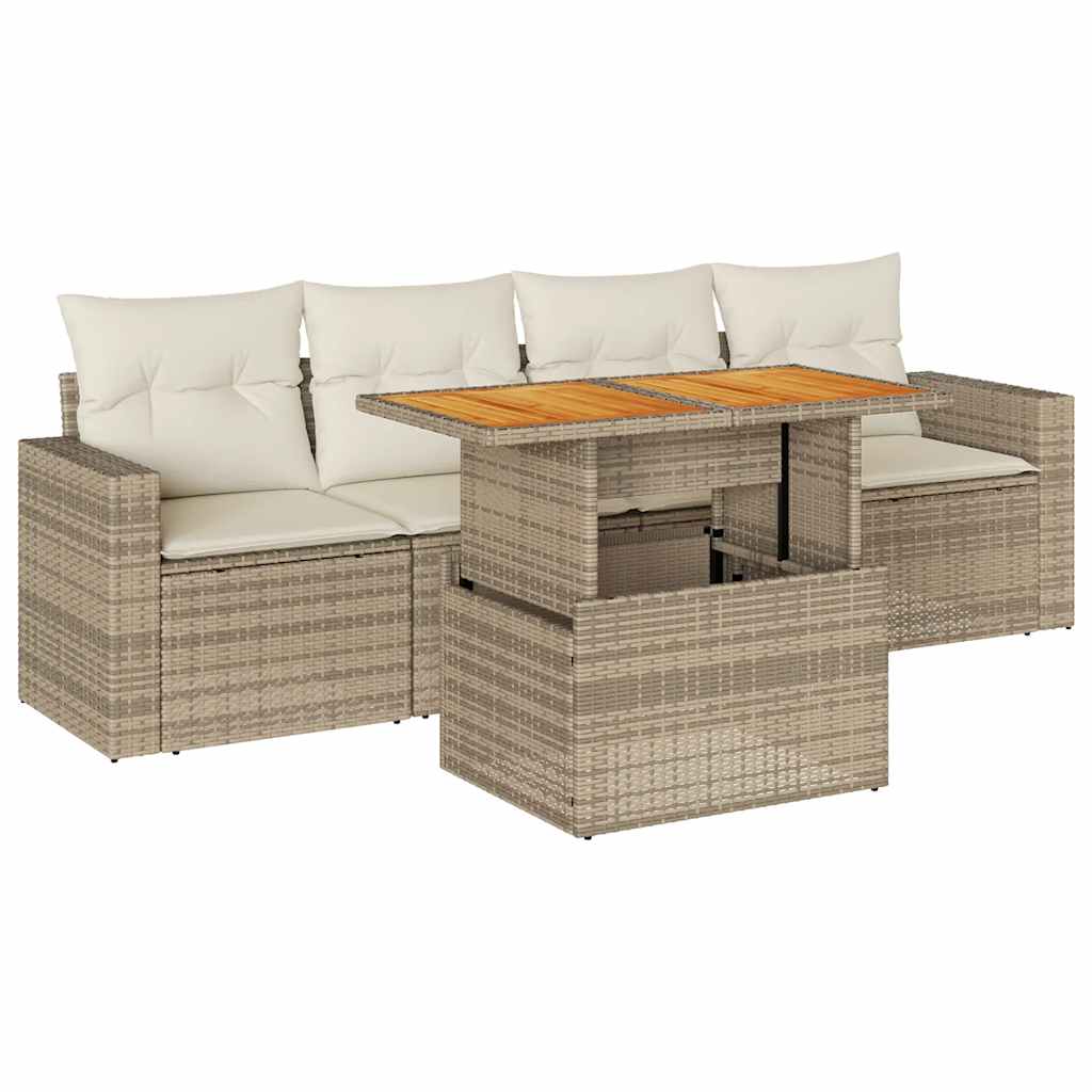 5-delige Loungeset met kussens poly rattan beige is nu te koop bij PeponiXL, paradijselijk wonen!