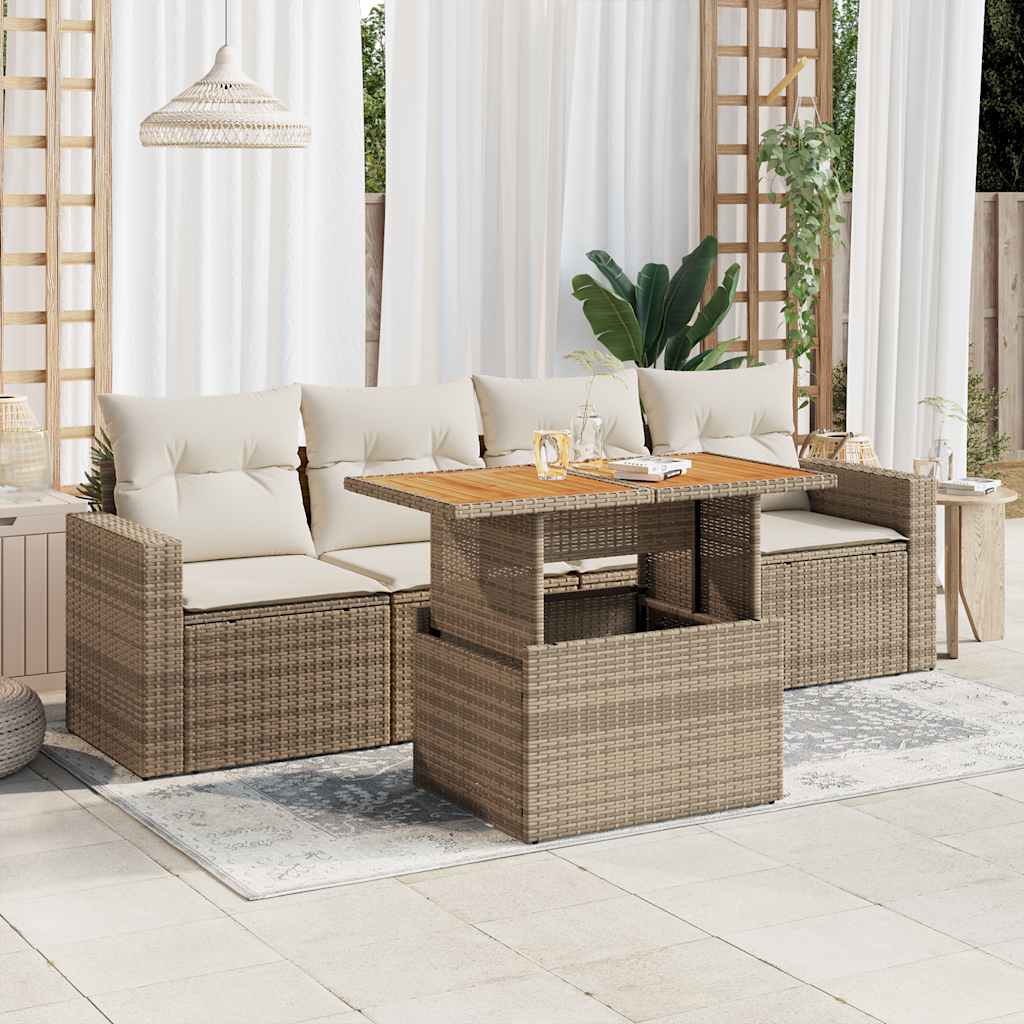 5-delige Loungeset met kussens poly rattan beige is nu te koop bij PeponiXL, paradijselijk wonen!