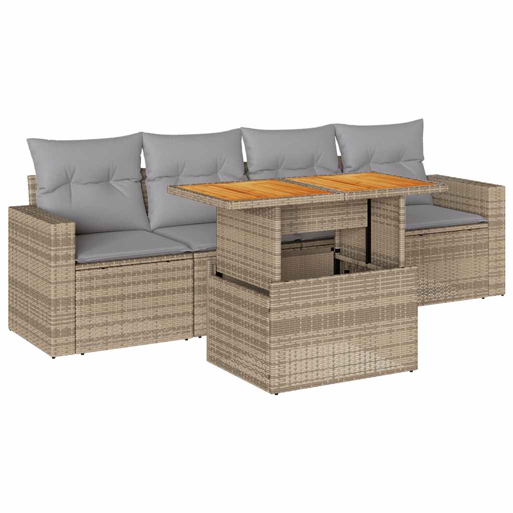 5-delige Loungeset met kussens poly rattan beige is nu te koop bij PeponiXL, paradijselijk wonen!