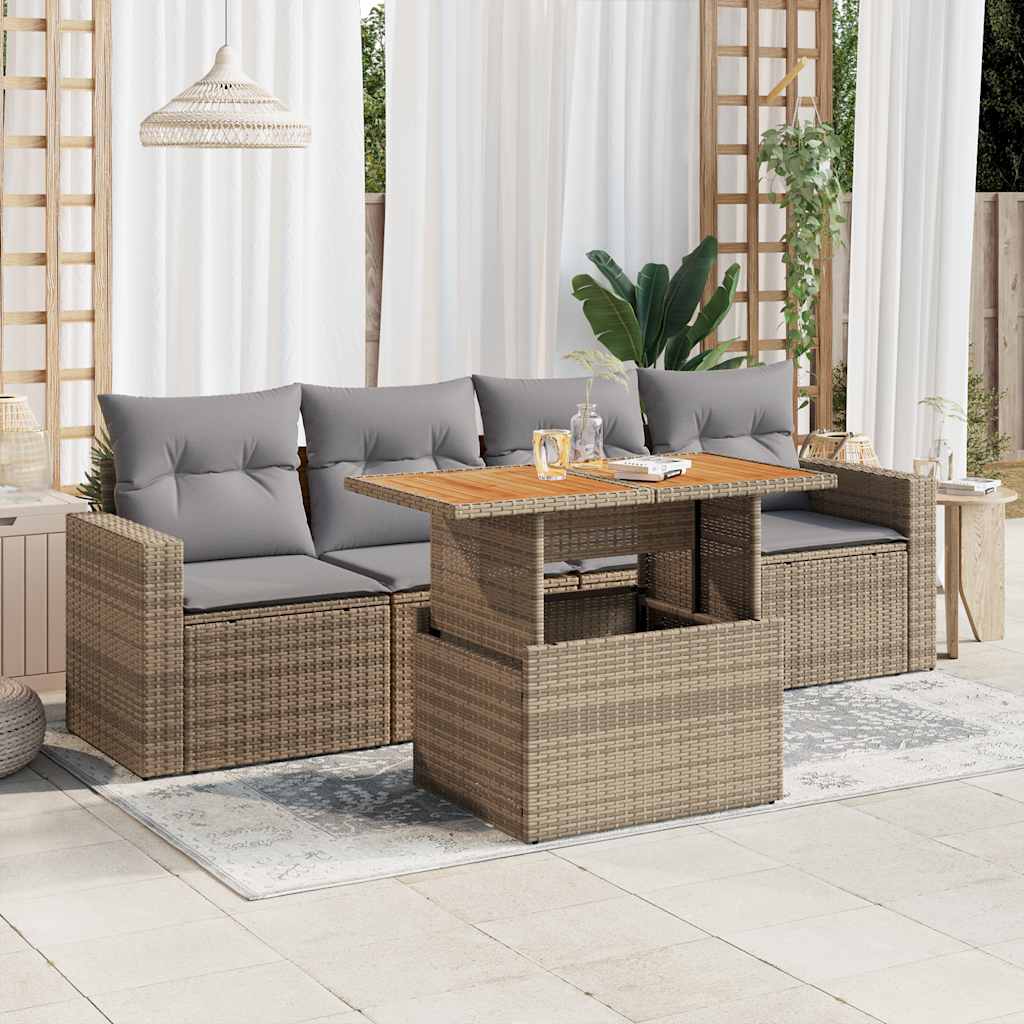 5-delige Loungeset met kussens poly rattan beige is nu te koop bij PeponiXL, paradijselijk wonen!